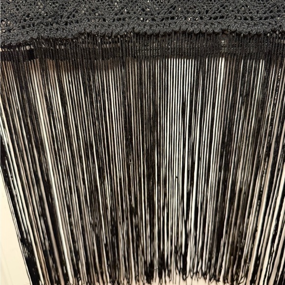 MinkPink Women’s Black Tank Embroidered Dress With Crochet Bottom Tassels Hem L - Picture 7 of 9